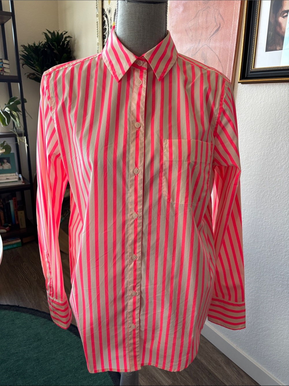a new day Pink and White Striped Button-Down Shirt
